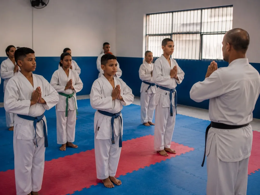 Aula de taekwondo no Colégio Modelo